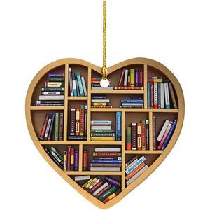 Book Lovers Heart Ornament, Reading Book Christmas Ornament, Acrylic Ornament